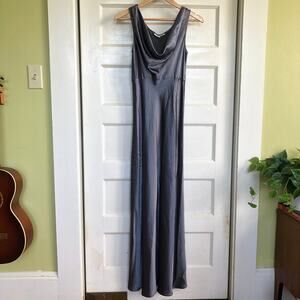 Vintage Bebe Moda Charcoal Silky Cowl Neck Maxi Gown Size 8 Made in USA 90s